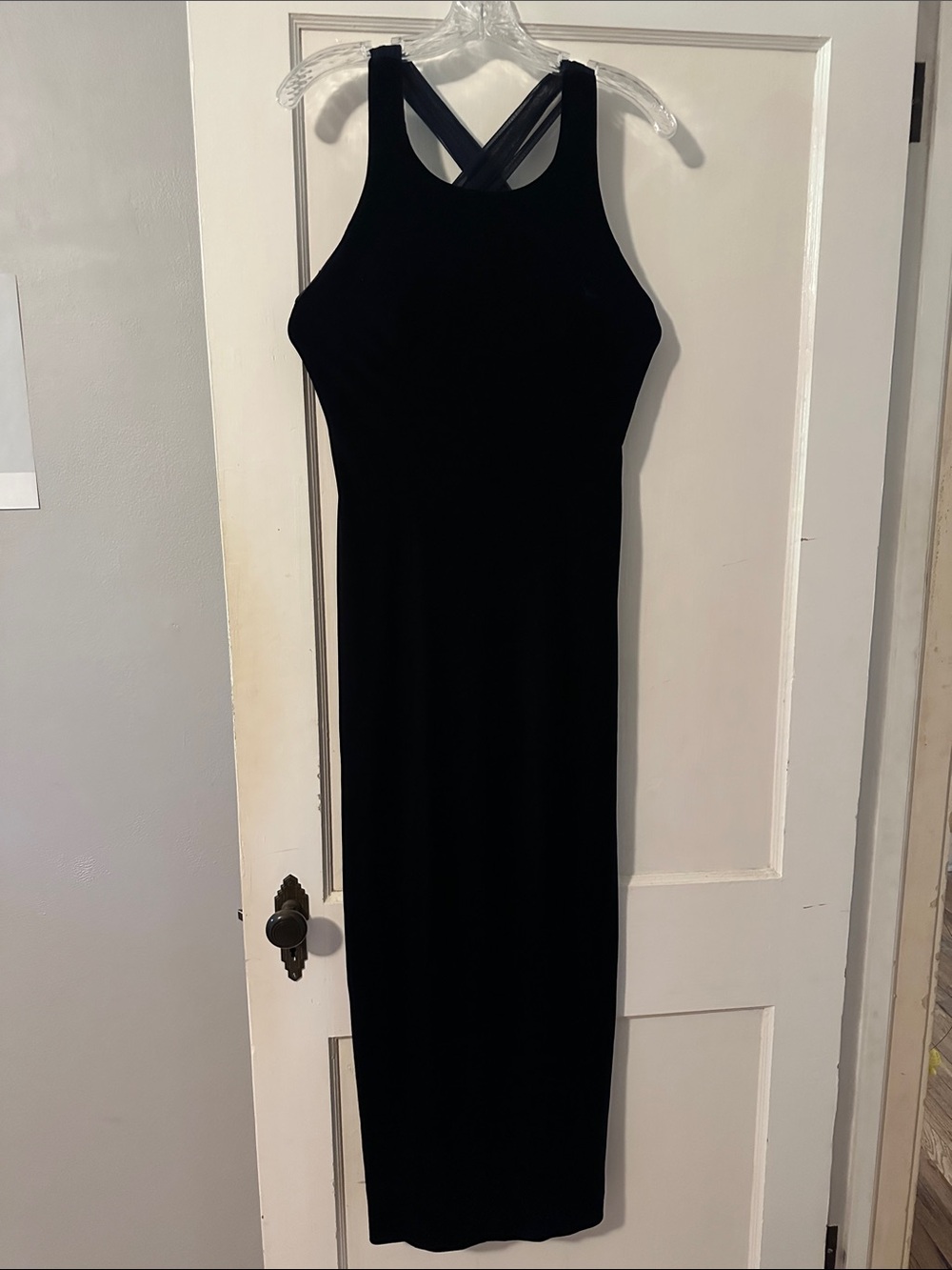 Alex Evenings Navy Sleeveless Velvet Maxi Gown, Size 6